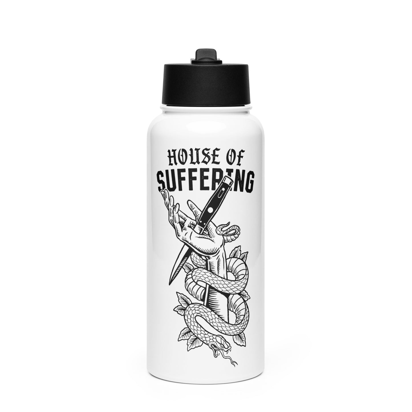 Serpent stainless steel water bottle with a straw lid